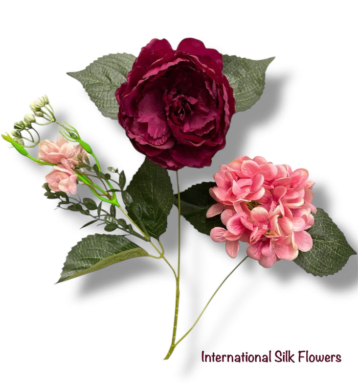 23'' Deluxe Silk Peony Hydrangea Bush ( B1502-New Tone Magenta )