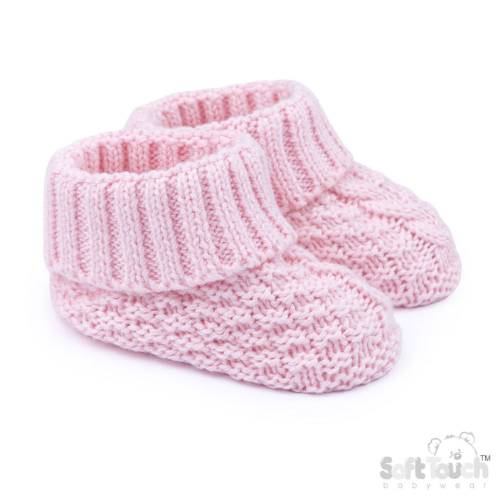 Baby Cotton Cable Knitted Booties - Pink (NB-6m) (PK12) B460-P