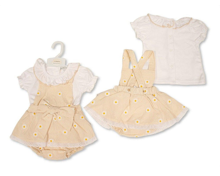 Baby Girls Gingham Dungaree Dress Set with Lace and Bow (NB-9m) (PK6) BIS-2120-6440