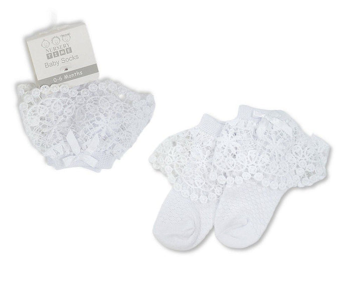 Baby Girls Socks with Cotton Lace and Bow (0-18m) (PK12) BW-61-2248