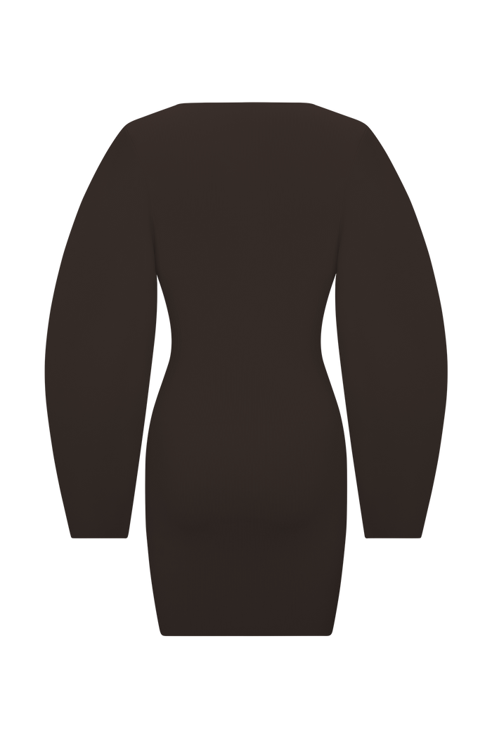 Billy Balloon Sleeve Knit Mini Dress - Dark Chocolate