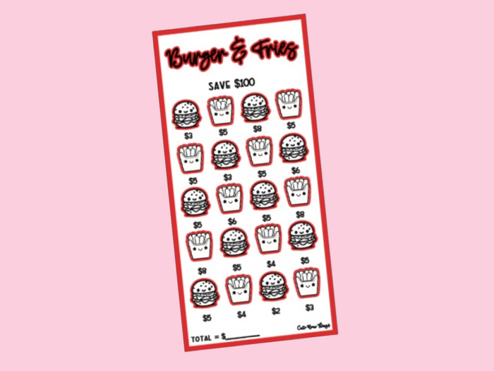 Burger & Fries | Savings Insert or Cash Envelope | Square | 100