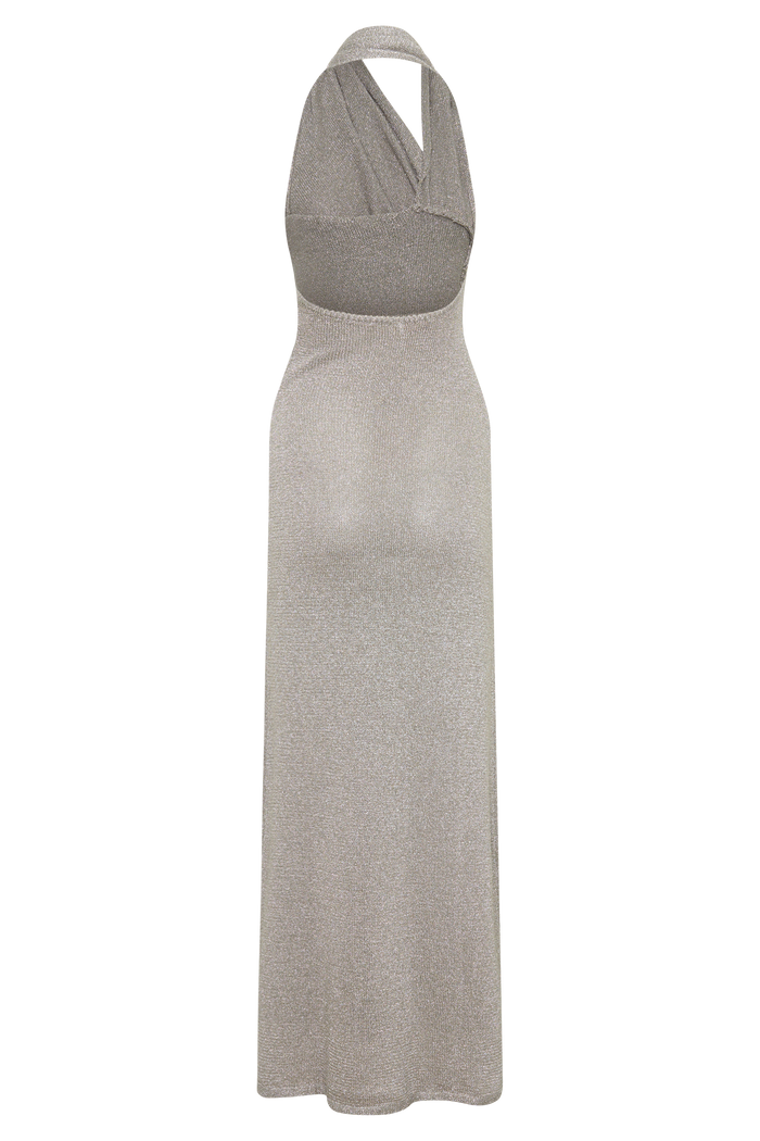 Elma Lurex Knit Halter Maxi Dress - Silver