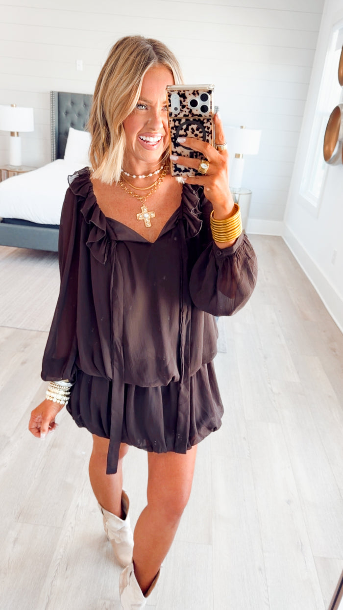 -Final Sale- Nola Bubble Tiered Dress-Espresso