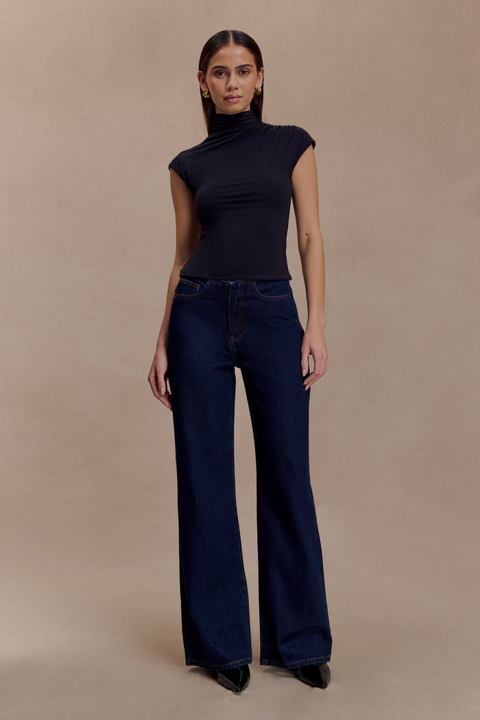 Freesia High Neck Sleeveless Top - Black