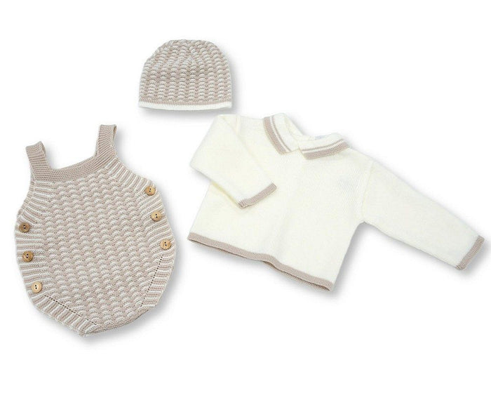 Knitted Baby 2 pcs Short Dungaree Set with Hat (NB-9m) (PK6) - BW-10-1259