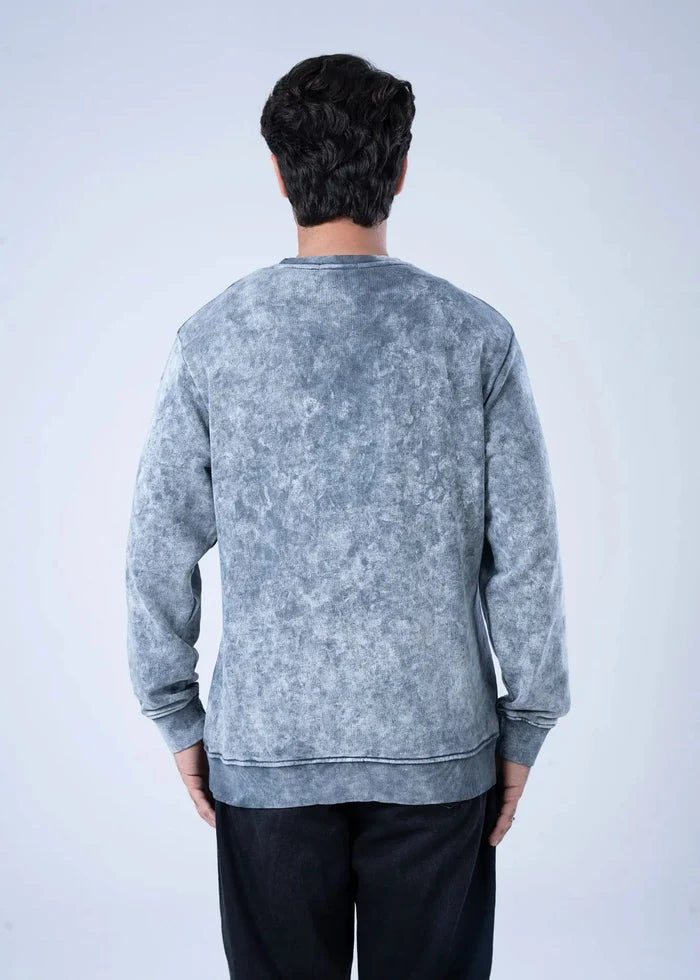 Men's grey winter terry sweatshirt, crew neck, long sleeves, ribbed hem and cuffs.