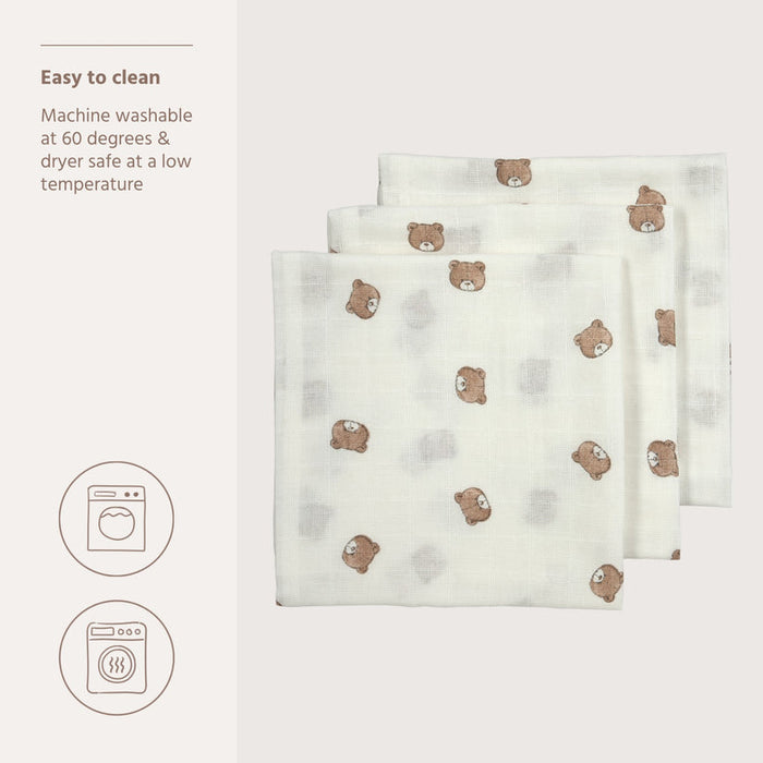 Meyco – Muslin Cloths 70x70cm (3 Pack) – Bear Multicolor