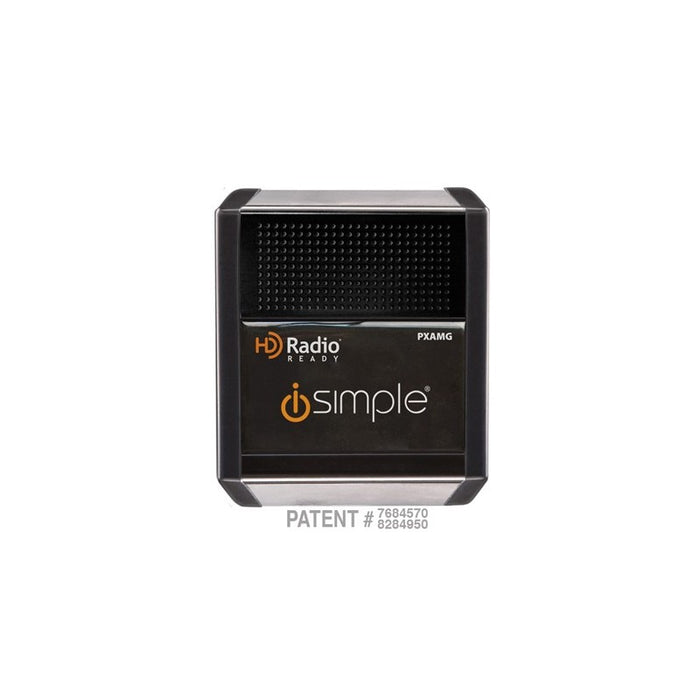 A black iSimple Universal iPod/iPhone and Auxiliary Audio Input Interface with HD Radio and Satellite Radio options.