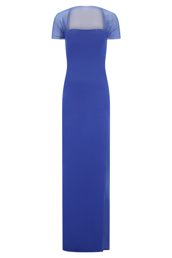 Wyatt Slinky And Mesh Maxi Dress - Cobalt Blue