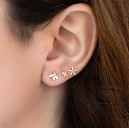 14k Solid Gold Four Leaf Clover Ball Back Stud