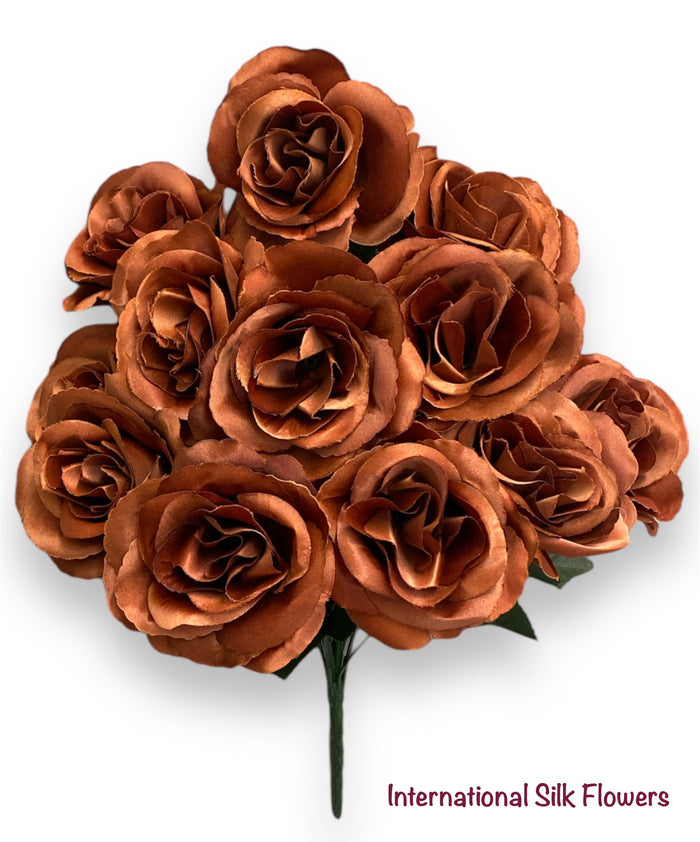 17" Satin Open Rose Bush ( INT398-#45 Burn/Orange )