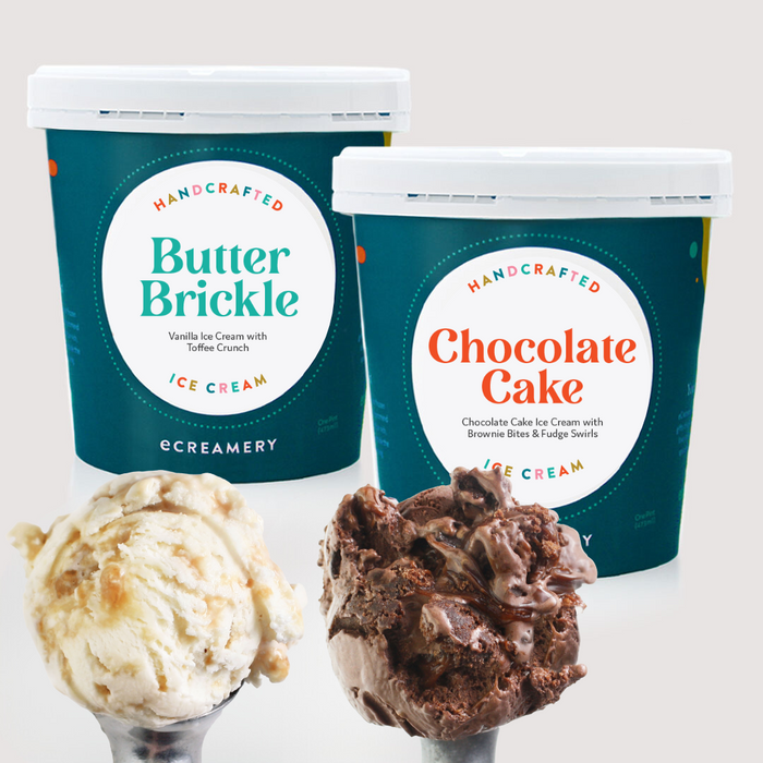 Photo of eCreamery's Butter Brickle ice cream & Chocolate cake ice cream in pints