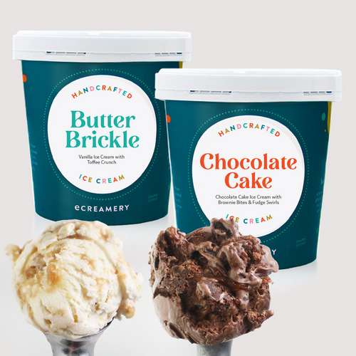 Photo of eCreamery's Butter Brickle ice cream & Chocolate cake ice cream in pints