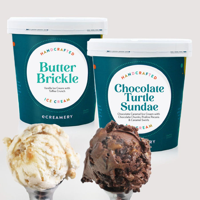 Photo of 2 different ice cream flavors in ice cream pints