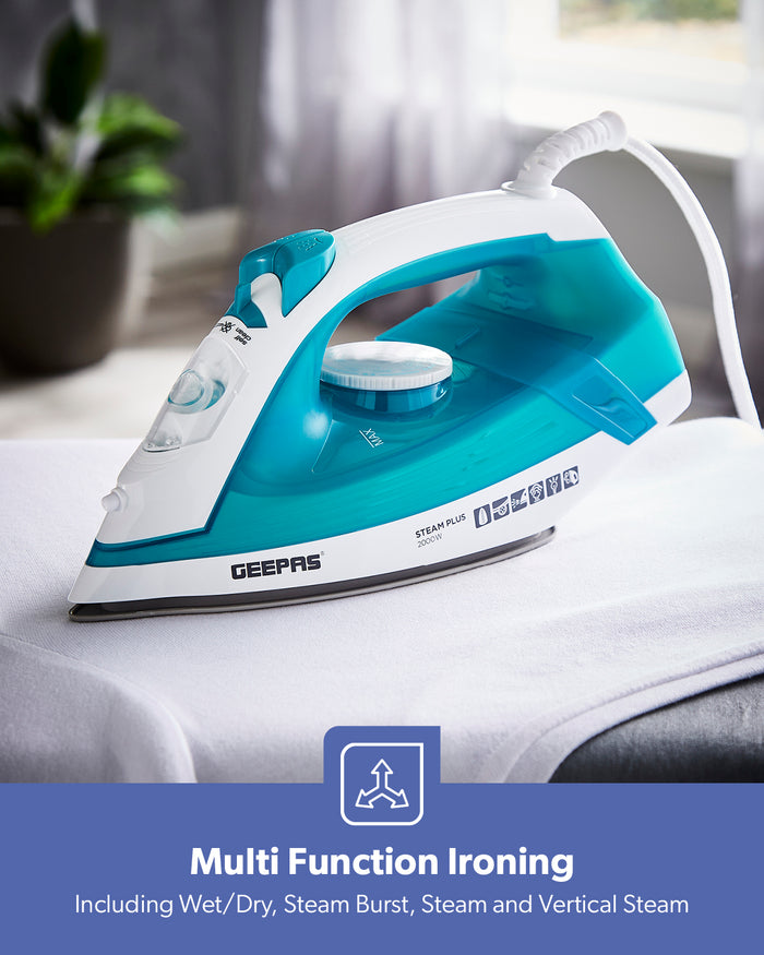 2000W Ceramic Soleplate Dry/Steam Iron 220ML Blue