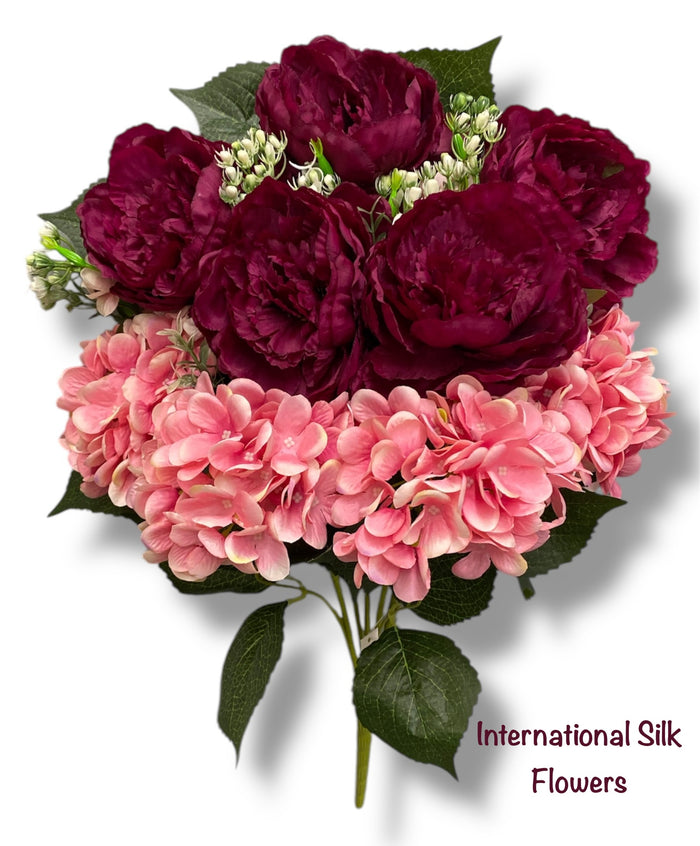 23'' Deluxe Silk Peony Hydrangea Bush ( B1502-New Tone Magenta )