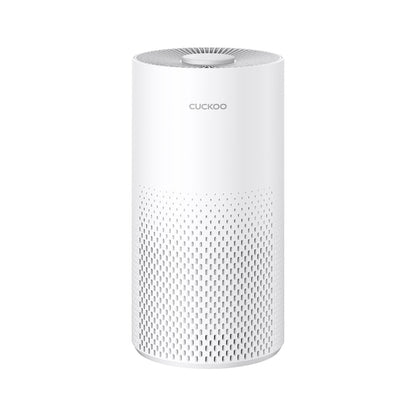 CUCKOO 3-in-1 cylindrical white air purifier with a minimalist design and perforated intake vent pattern. (CAC-I0510FW)