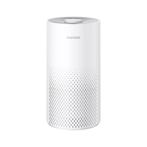 CUCKOO 3-in-1 cylindrical white air purifier with a minimalist design and perforated intake vent pattern. (CAC-I0510FW)