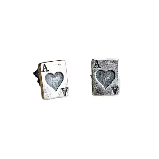 Ace of Hearts Silver Stud Earrings
