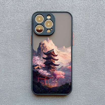 a phone case with a photo of a castle in the background