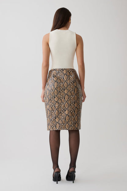 Alexis Faux Leather Midi Skirt - Snake Print