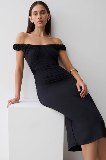 Alize Cupro Knee Length Dress - Black