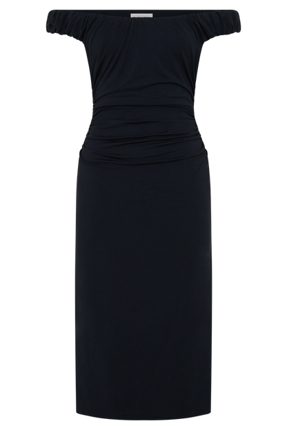 Alize Cupro Knee Length Dress - Black