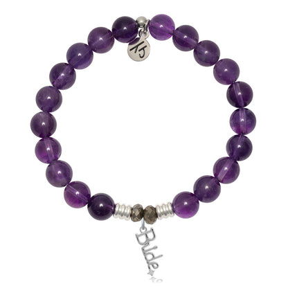 Amethyst Gemstone Bracelet with Bride Sterling Silver Charm