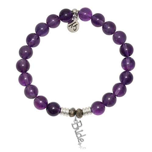 Amethyst Gemstone Bracelet with Bride Sterling Silver Charm