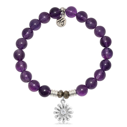 Amethyst Gemstone Bracelet with Daisy Sterling Silver Charm