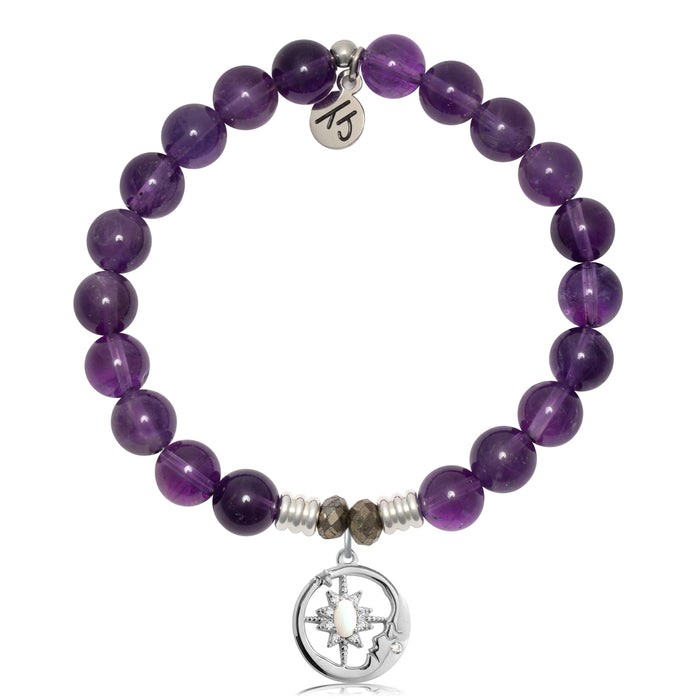 Amethyst Gemstone Bracelet with Moonlight Sterling Silver Charm