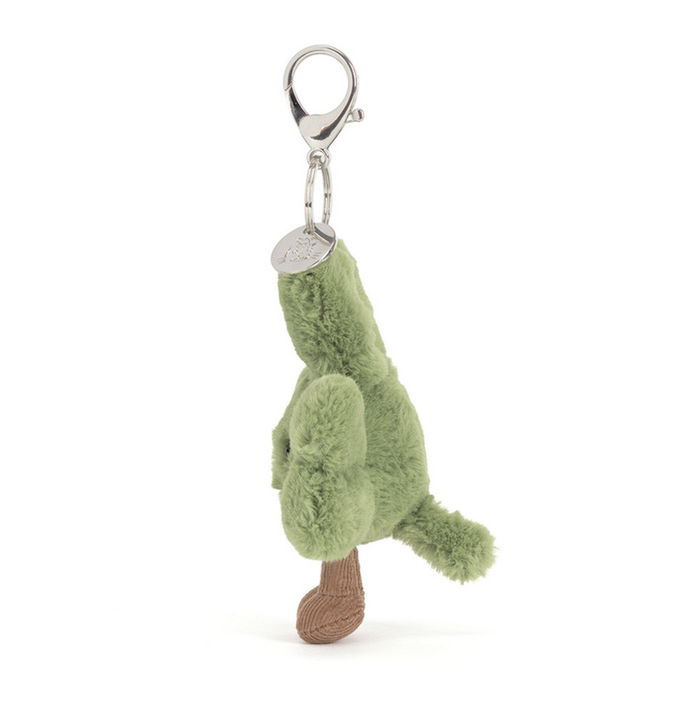 Green plush shamrock keychain on a white background