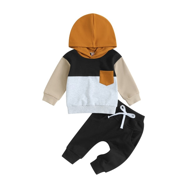 Orange Hoodie with Black Pants / 0-3 months