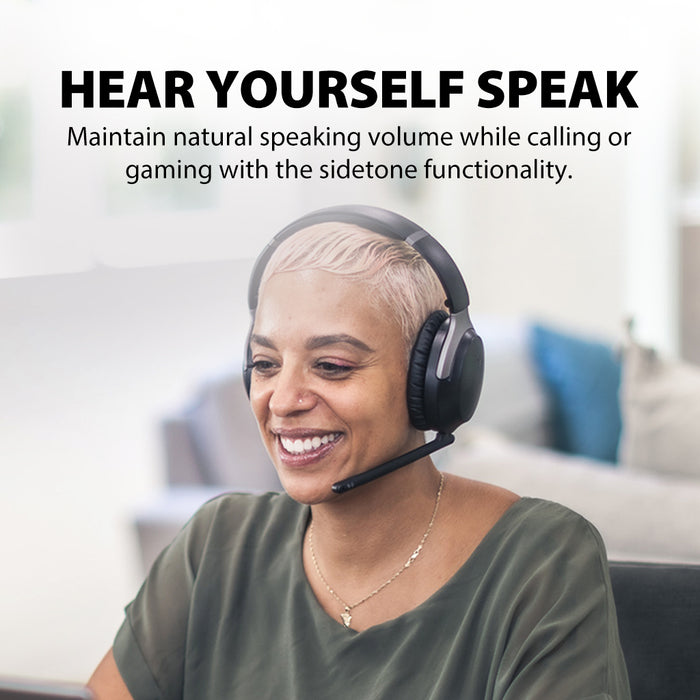 Aria Pro 3 Wireless Headset with Microphone for PC, featuring sidetone for natural voice speaking in calls and meetings.