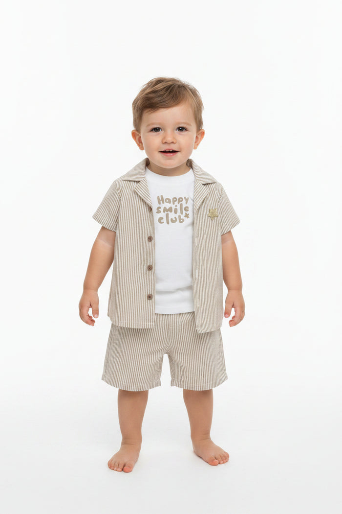 Baby Boys 3pc Shorts Set - Stone/HappySmile (1-2Years) (PK6) M34319