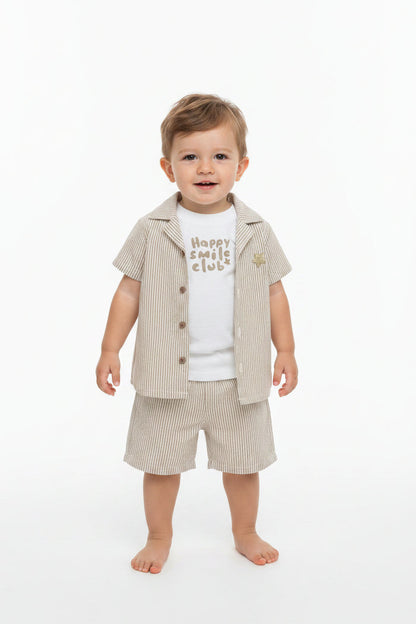 Baby Boys 3pc Shorts Set - Stone/HappySmile (1-2Years) (PK6) M34319