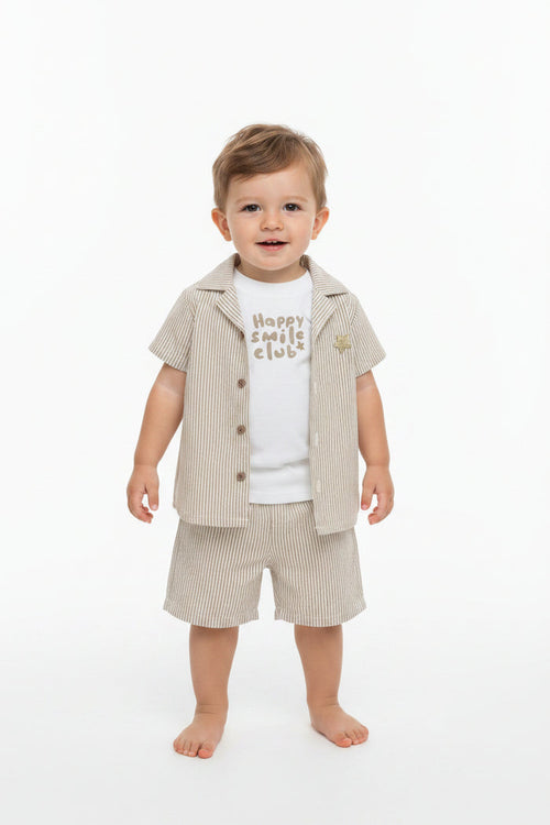 Baby Boys 3pc Shorts Set - Stone/HappySmile (1-2Years) (PK6) M34319