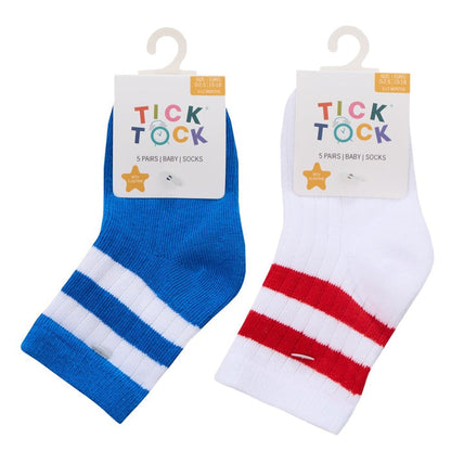 Baby Boys 5 Pack Sports Socks - White/Blue (0-5.5) (PK12) 44B1014