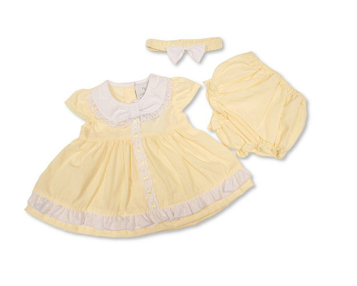 Baby Dress Lemon with Lace and Bow (6-24m) (PK6) - BIS-2120-6375