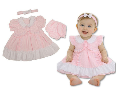 Baby Dress Pink with Ruffles and Lace Collar (NB-6m) (PK6) - BIS-2120-6356