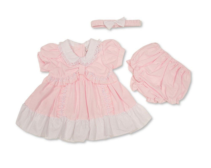 Baby Dress Pink with Ruffles and Lace Collar (NB-6m) (PK6) - BIS-2120-6356