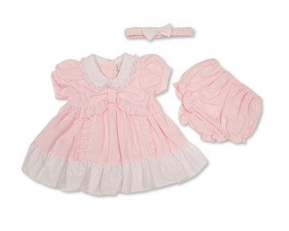 Baby Dress Pink with Ruffles and Lace Collar (NB-6m) (PK6) - BIS-2120-6356