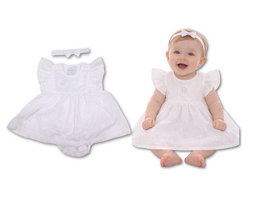Baby Dress White with Flowers Embroidery (NB-6m) (PK6) - BIS-2120-6366