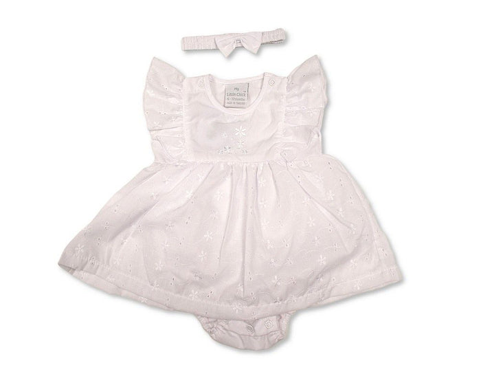 Baby Dress White with Flowers Embroidery (NB-6m) (PK6) - BIS-2120-6366