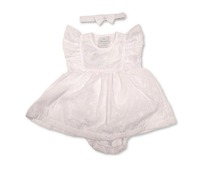 Baby Dress White with Flowers Embroidery (NB-6m) (PK6) - BIS-2120-6366