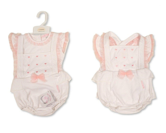 Baby Girls 2 pcs Short Dungaree Set with Bow - Hearts (NB-9m) (PK6) - BIS-2120-6399