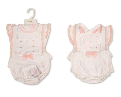 Baby Girls 2 pcs Short Dungaree Set with Bow - Hearts (NB-9m) (PK6) - BIS-2120-6399