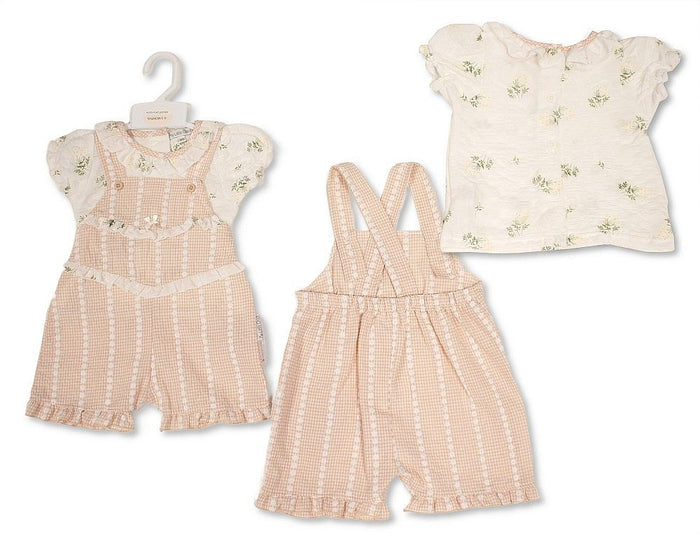 Baby Girls 2 pcs Short Dungaree Set with Floral Print (NB-9m) (PK6) - BIS-2120-6413