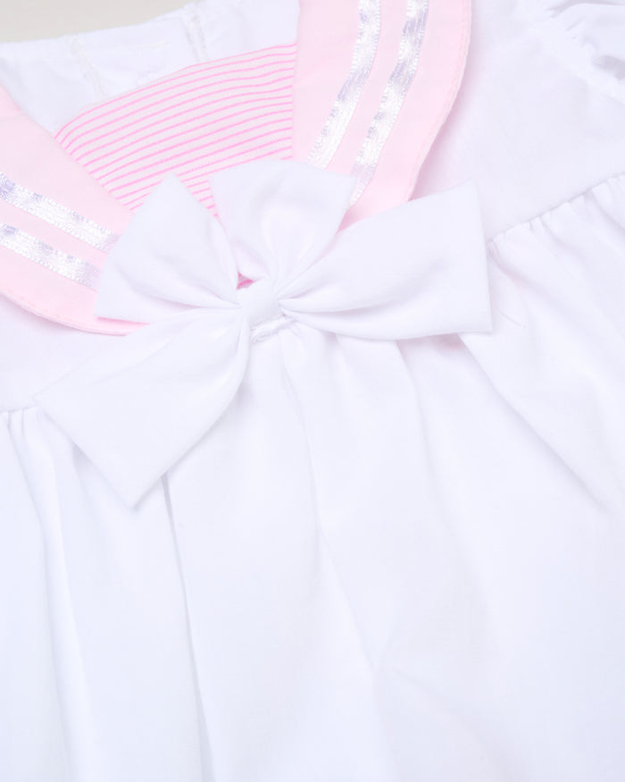 Baby Girls Dress, Pant & Headband Set - White/Navy/Pink (0-9m) (PK6) H12816NB